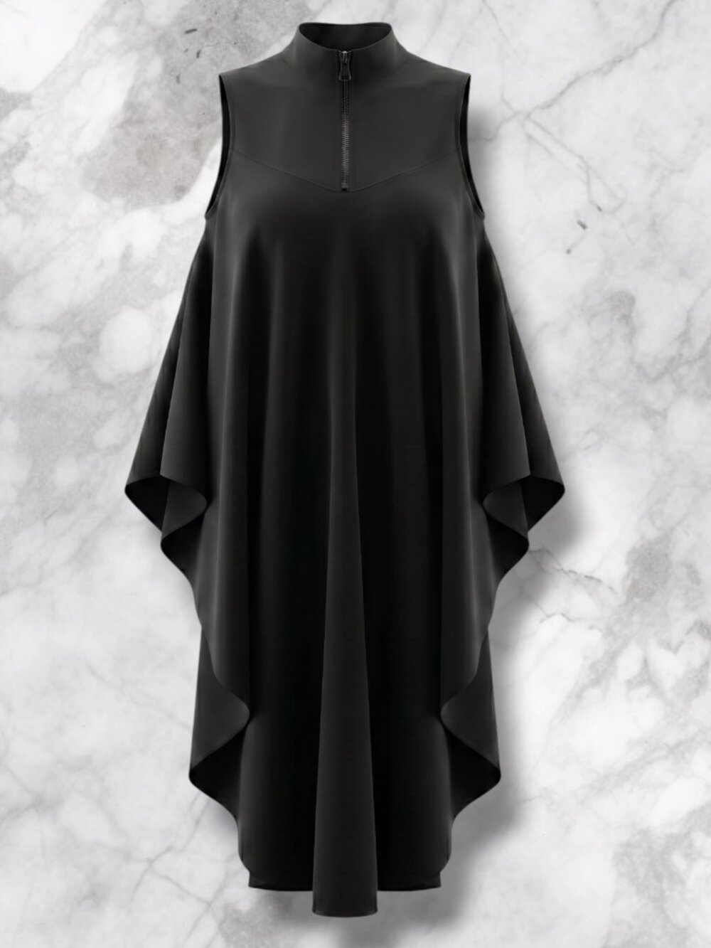 Gracia Black Mock Neck Asymmetric High Low Cape Top L - Picture 4 of 4